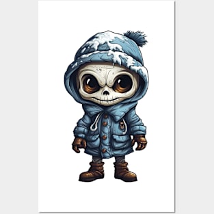 Spooky figure of a skull in a mask wearing a cloak, perfect for Halloween, covered with snow ! Posters and Art